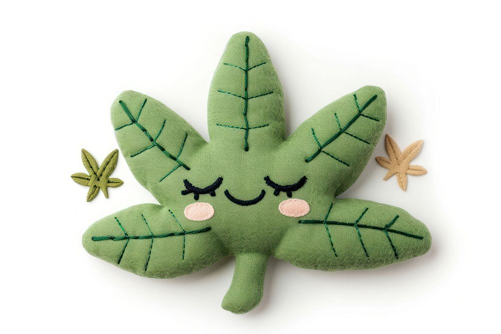 Cannabis leaf cartoon plush plant.