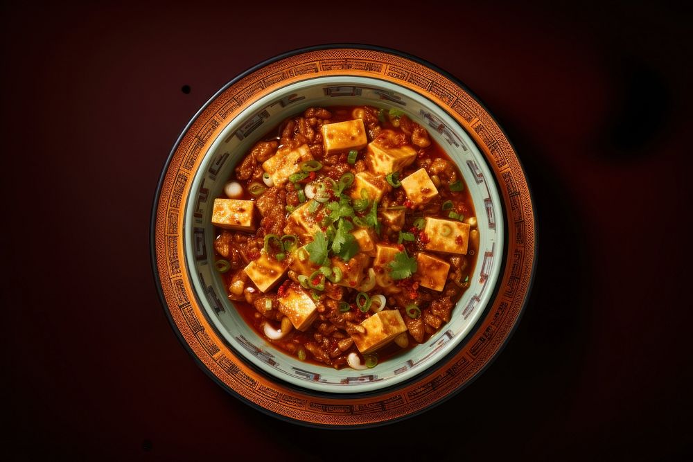 Chinese ma po tofu food meal meat.