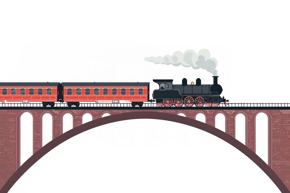Side view steam train on the bridge architecture locomotive vehicle.