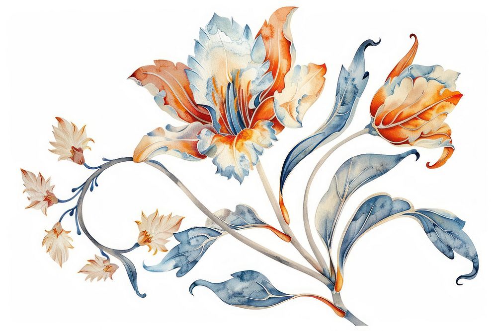 Ottoman painting of lily flower pattern plant art.