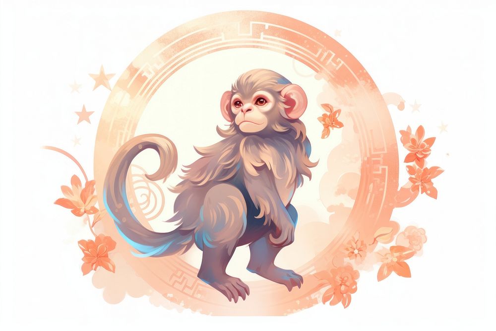 Monkey zodiac animal mammal art.