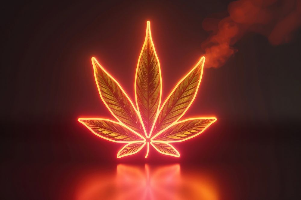 Cannabis leaf light plant illuminated.