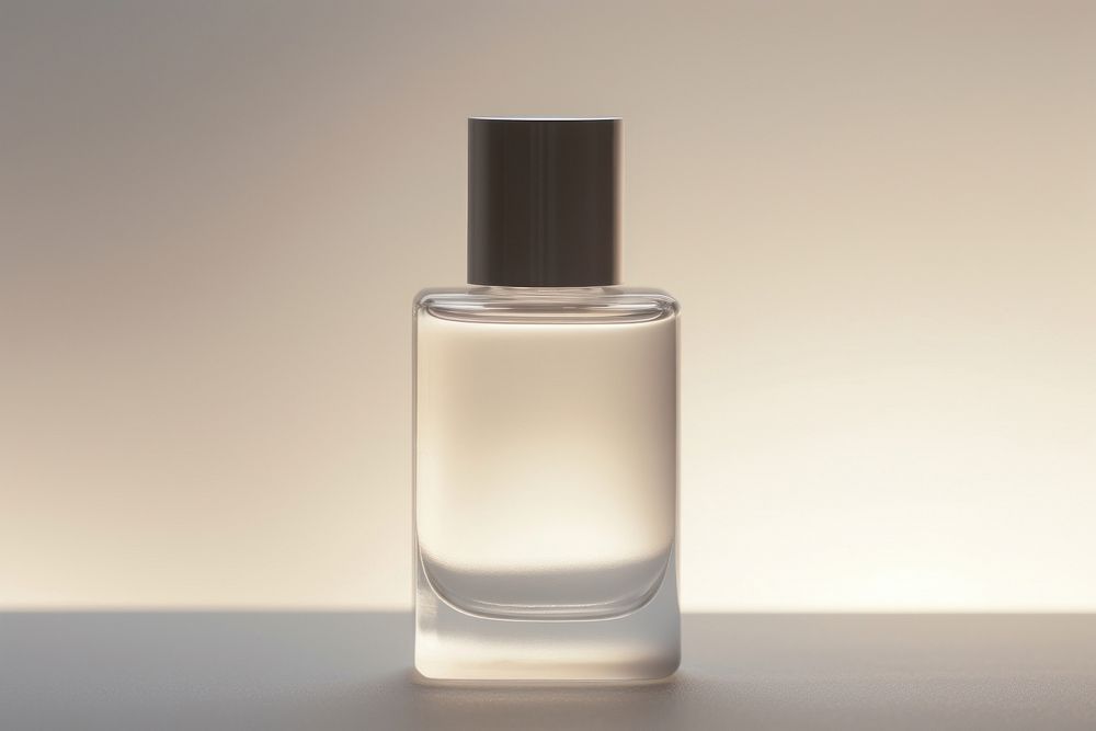 Glass perfume bottle cosmetics drink studio shot.
