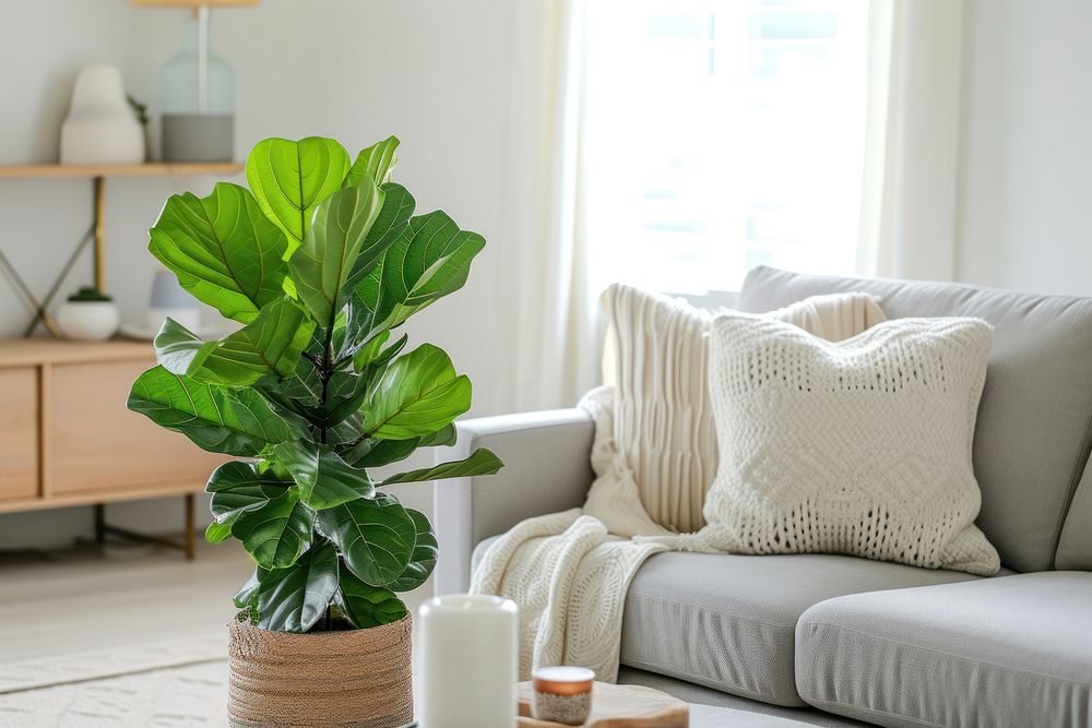 Fiddle-Leaf Fig plant leaf houseplant furniture.