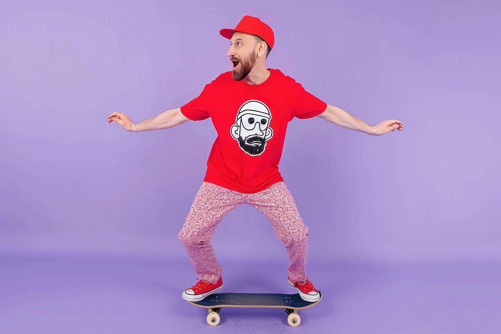 Young european man skateboard t-shirt footwear.