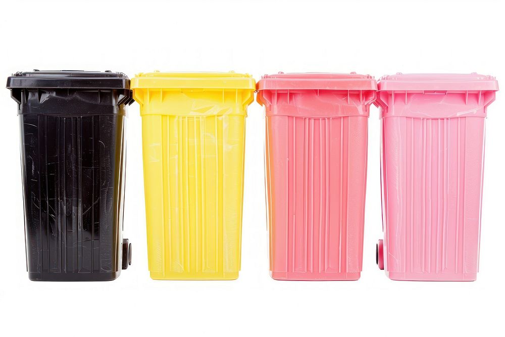 Four colorful recycle bins white background container recycling.