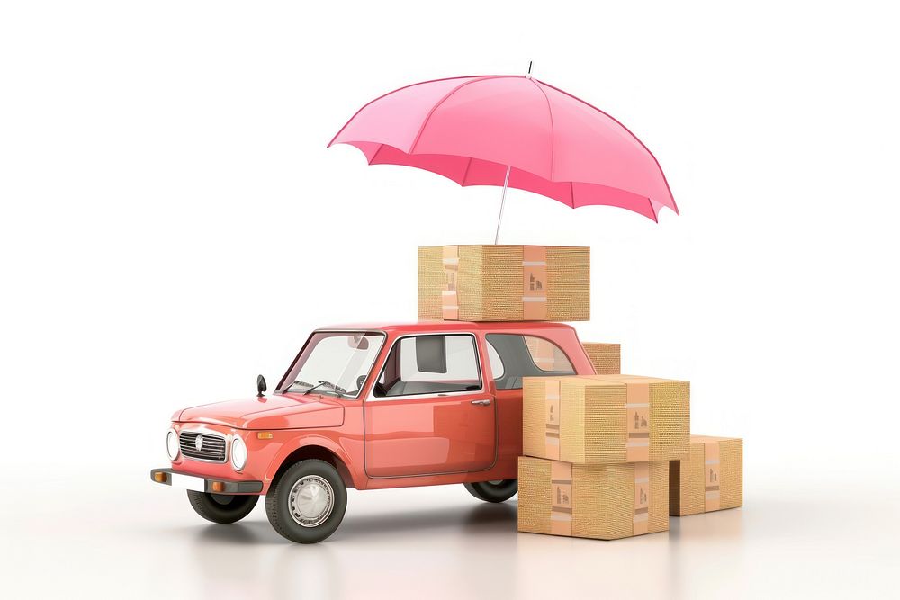Cute car and parcel boxes cardboard umbrella vehicle.