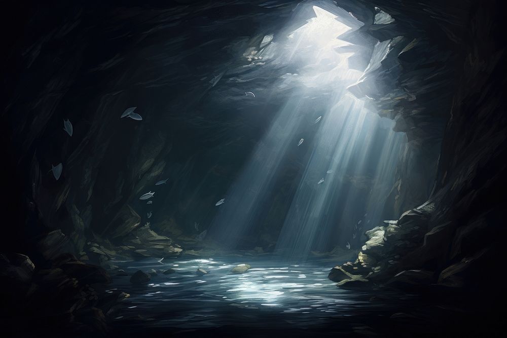 Fish swimming inside a cave sunlight nature illuminated.