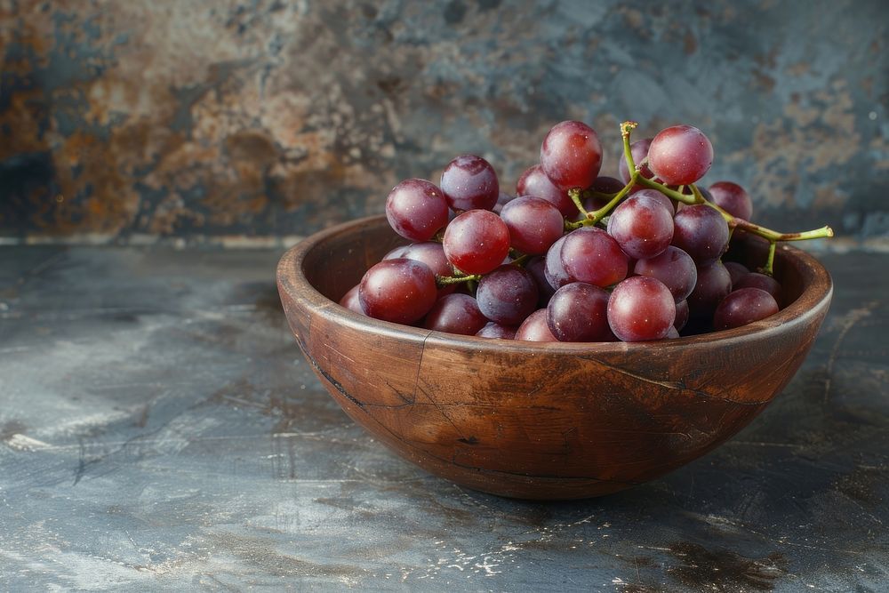 Bowl of grapes rustic fruit plant.