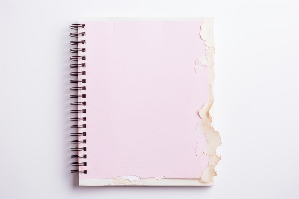Grunge pastel notebook with torn paper diary white background publication.