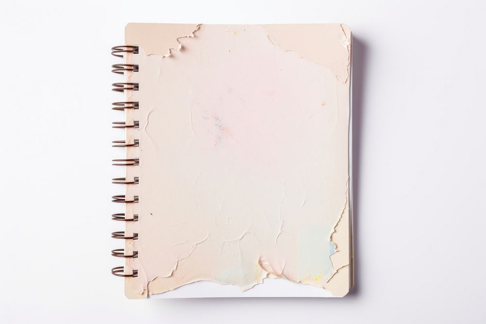 Grunge pastel notebook with torn paper diary white background rectangle.
