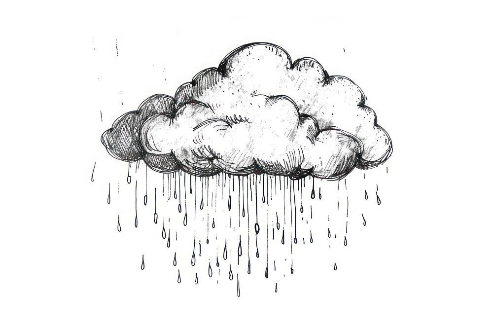 Cloud with rain drawing sketch white.