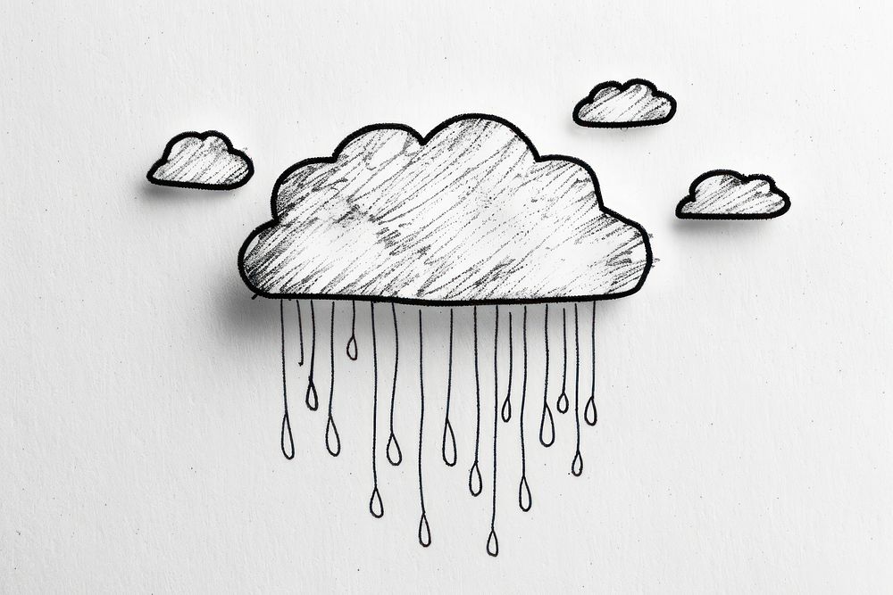 Cloud with rain drawing sketch white.
