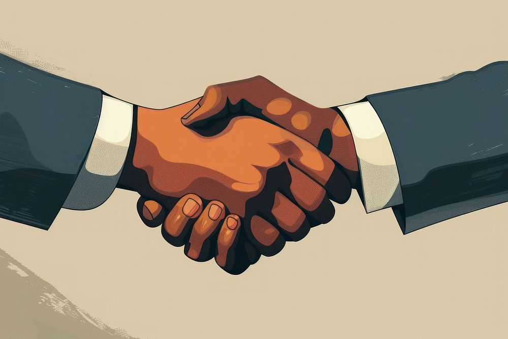 Handshake agreement greeting cartoon.