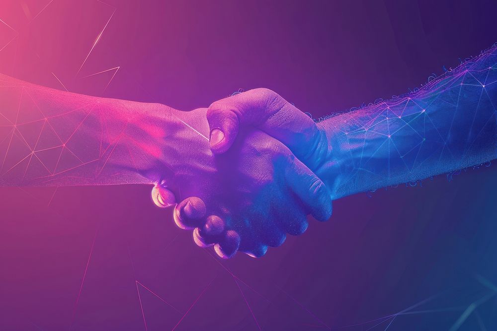 Handshake purple technology futuristic.