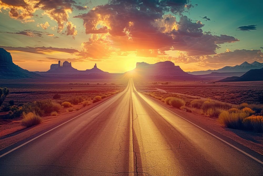 Street to valley navajo in arizona landscape outdoors horizon.