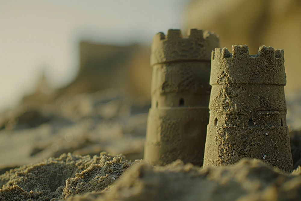 Building a sandcastle on the beach architecture outdoors nature.