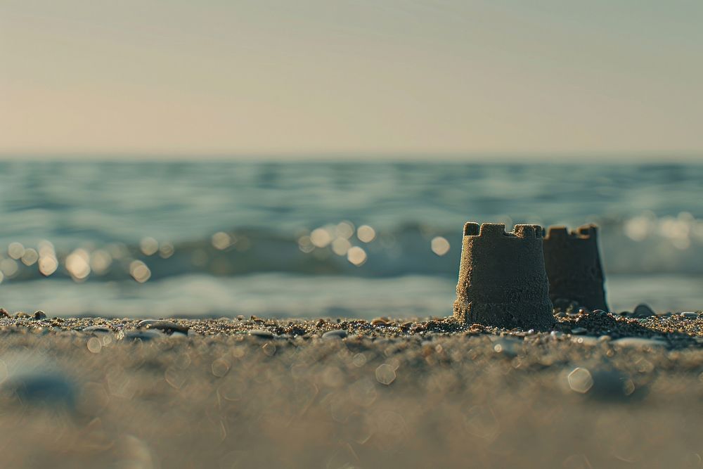 Building a sandcastle on the beach outdoors nature ocean.