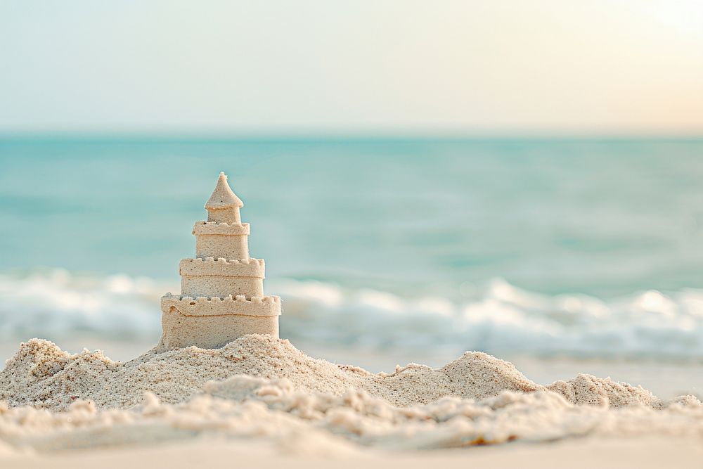Building a sandcastle on the beach outdoors dessert nature.