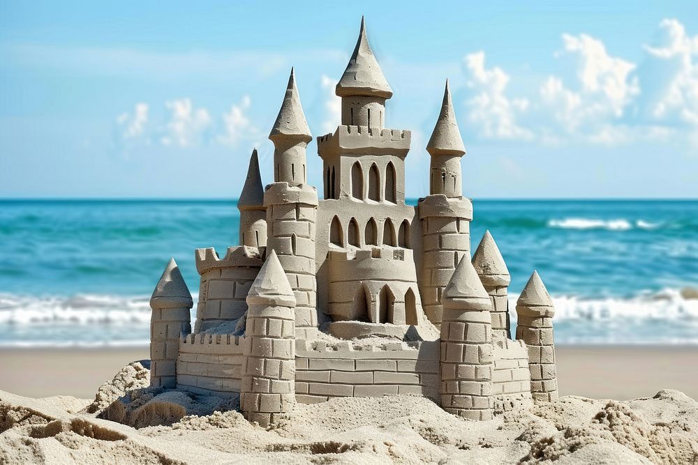 Building a sandcastle on the beach outdoors nature sea.