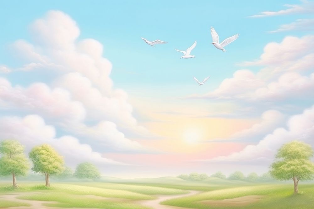 Sky with cloud and birds landscape backgrounds outdoors.