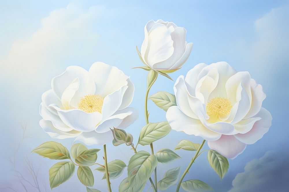 White roses outdoors painting blossom.