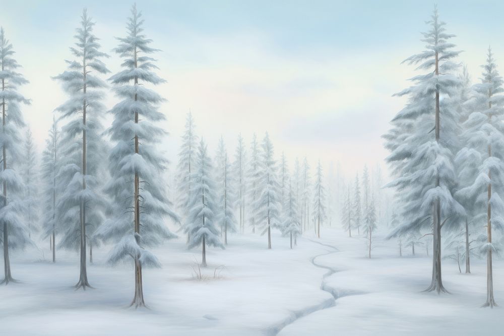 PNG Painting of Winter forest winter backgrounds landscape.