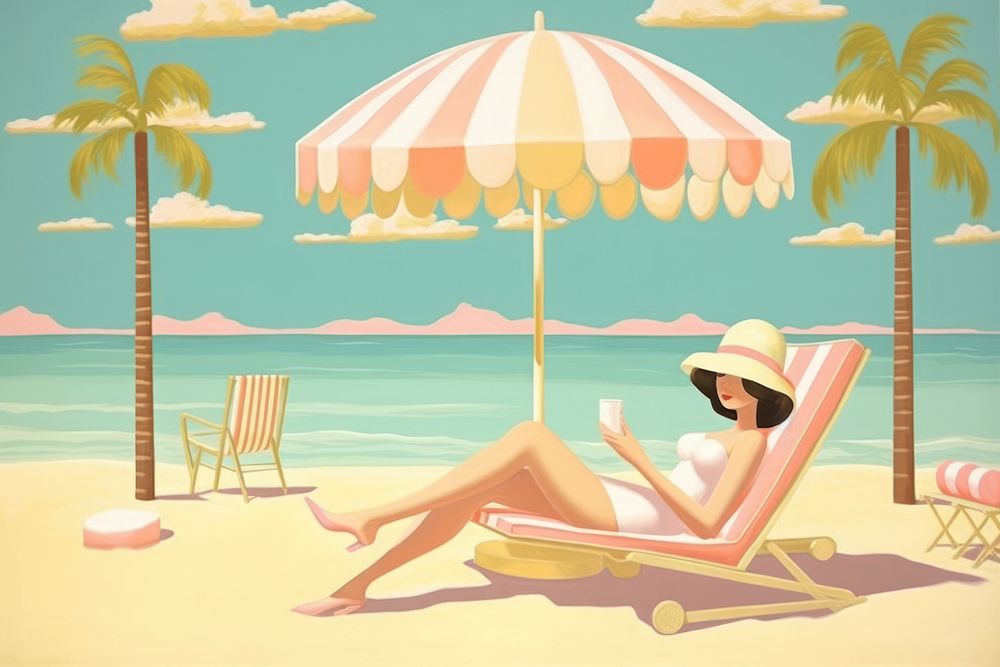 PNG Painting of a woman sunbathing during Summer summer furniture outdoors.