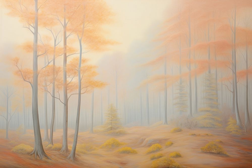PNG Painting of Autumn forest backgrounds outdoors woodland.