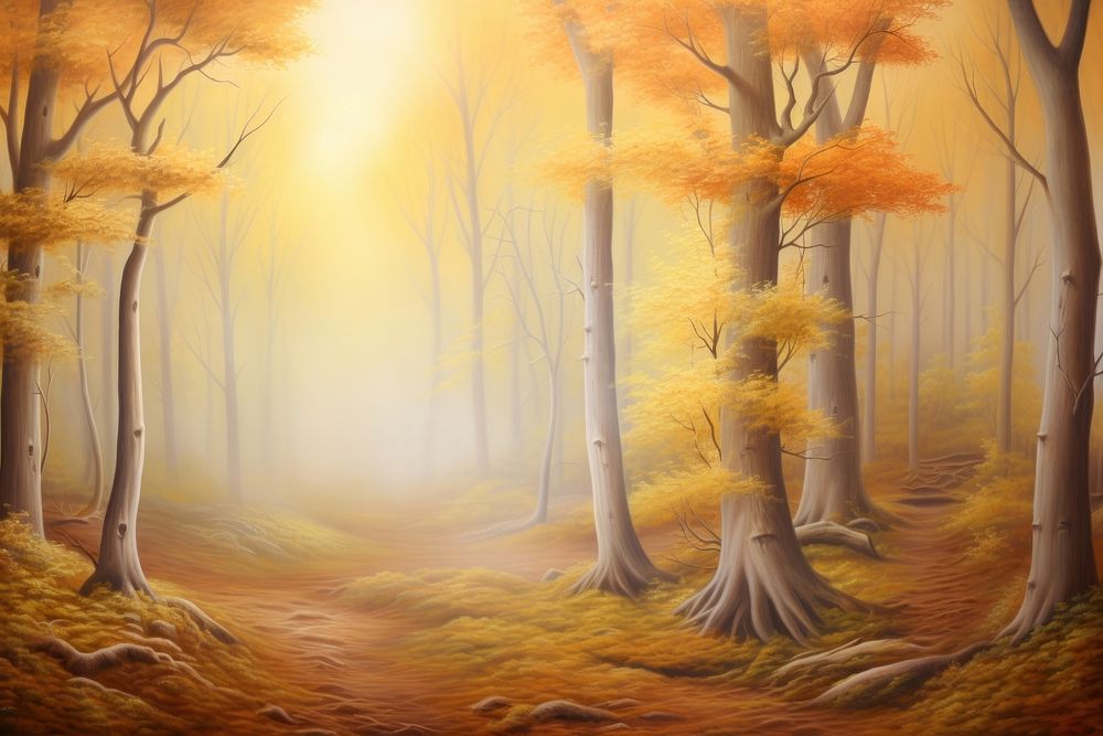 PNG Painting of Autumn forest backgrounds landscape sunlight.