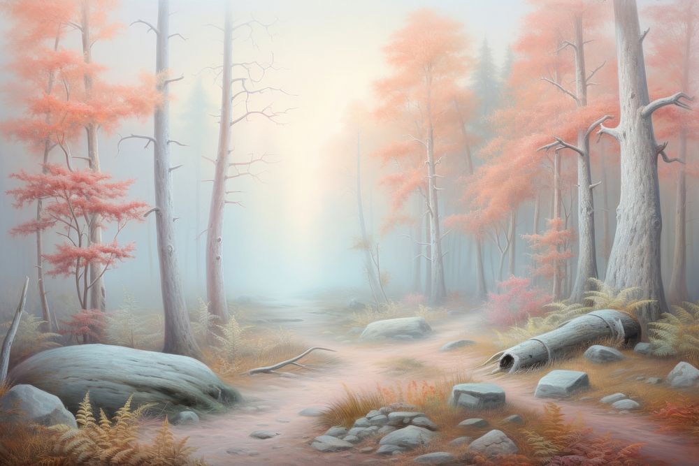 PNG Painting of Autumn forest backgrounds outdoors nature.