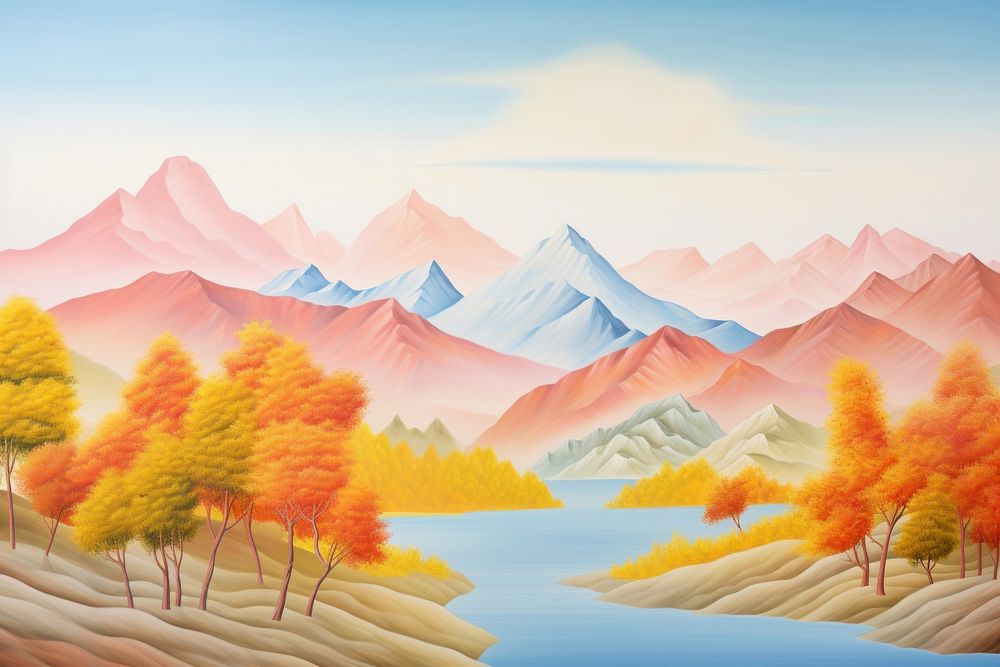 PNG Painting of Autumn mountains backgrounds landscape outdoors.