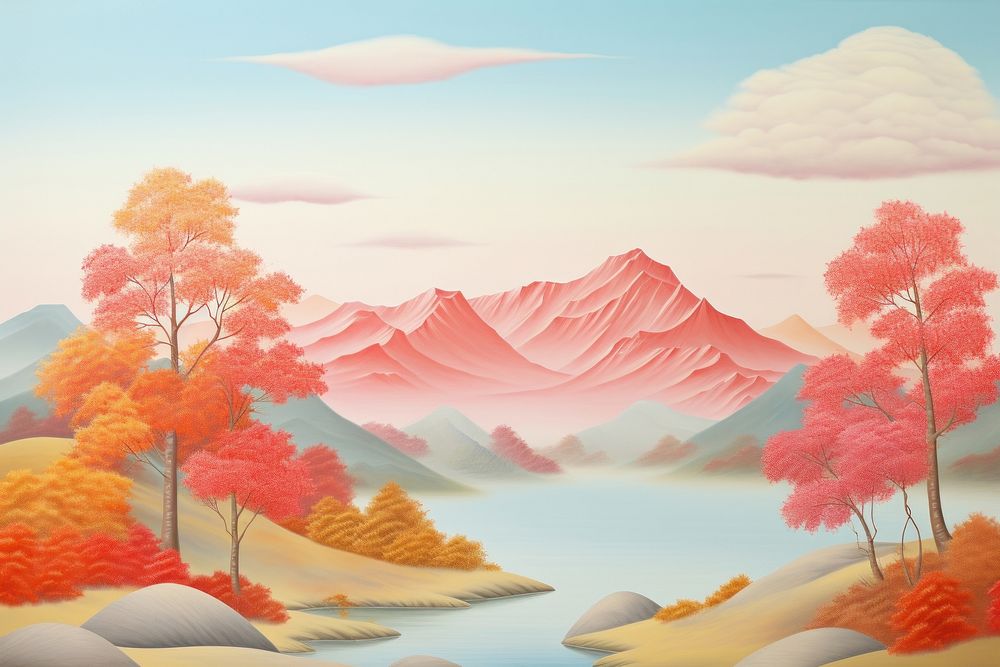PNG Painting of Autumn mountains landscape nature autumn.