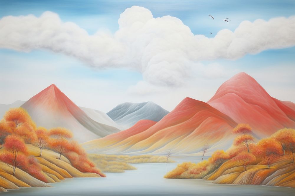 PNG Painting of Autumn mountains backgrounds outdoors nature.