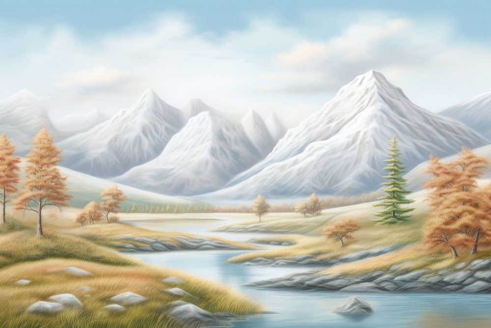 PNG Painting of Autumn mountains landscape outdoors nature.
