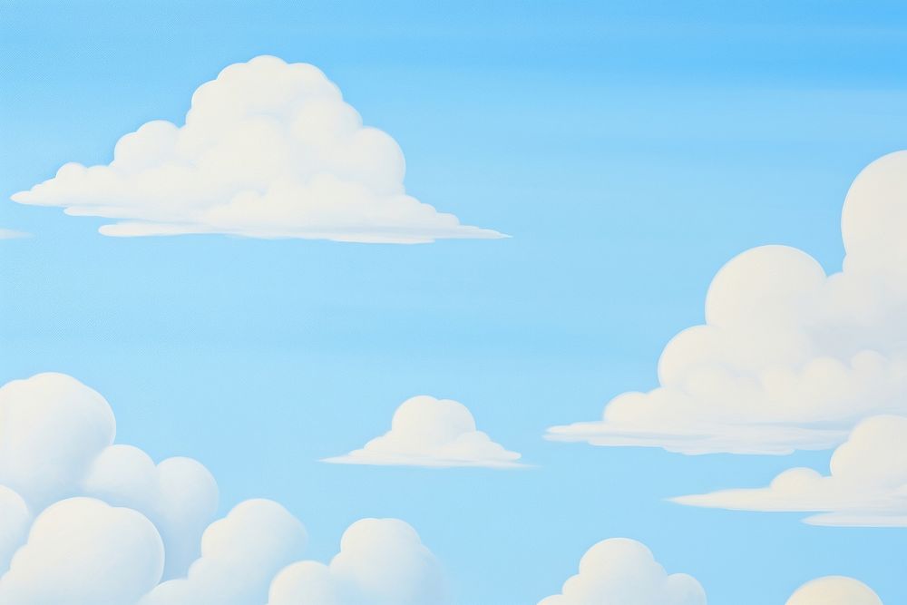 Painting of blue sky and cloud backgrounds outdoors horizon.