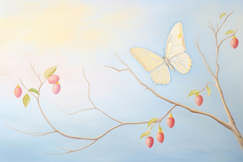 Butterfly and leaf painting drawing illustrated.