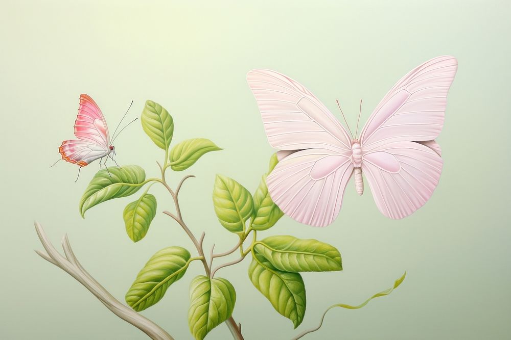 Butterfly and leaf painting flower sketch.