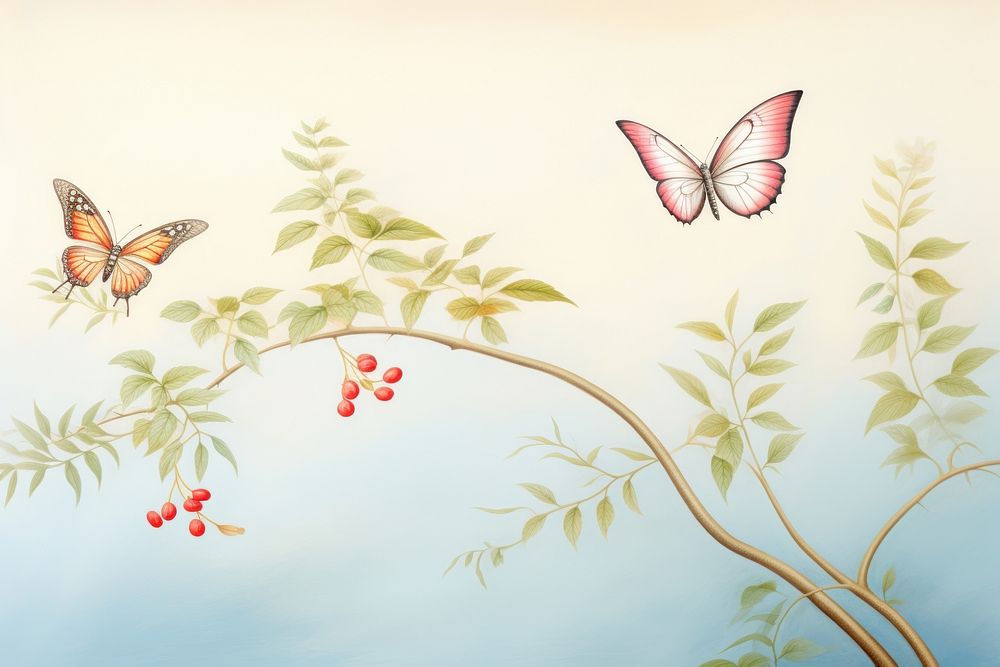 Butterfly and leaf painting pattern drawing.