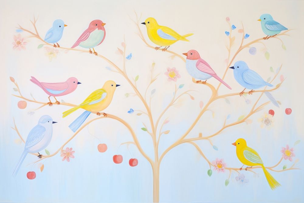 Colorful birds painting art representation.