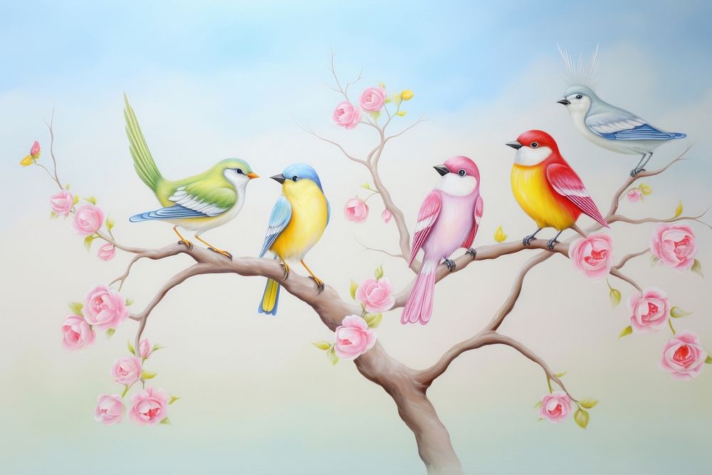 Colorful birds painting drawing animal.