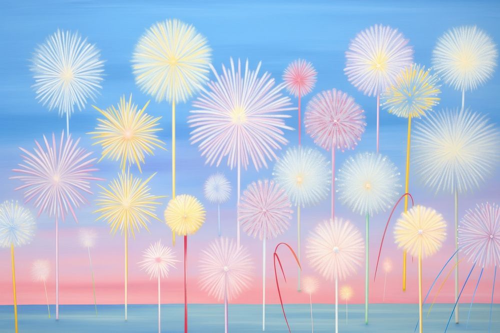 Painting of fireworks backgrounds dandelion flower.