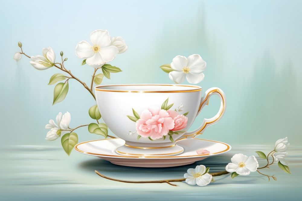 PNG Painting of jasmine tea porcelain saucer flower.
