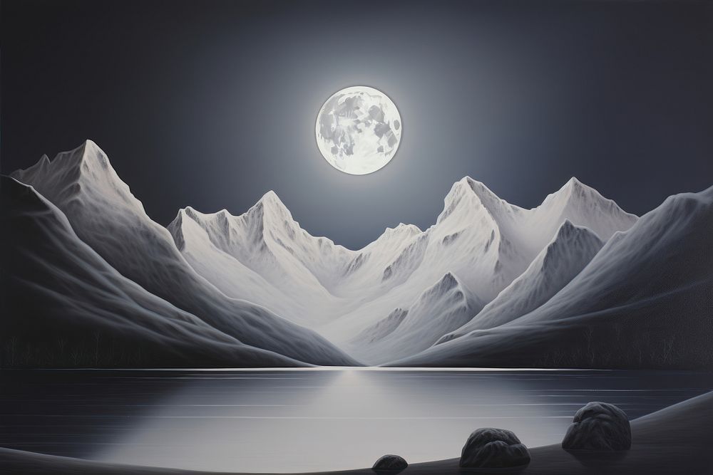 Mountain night moon landscape.