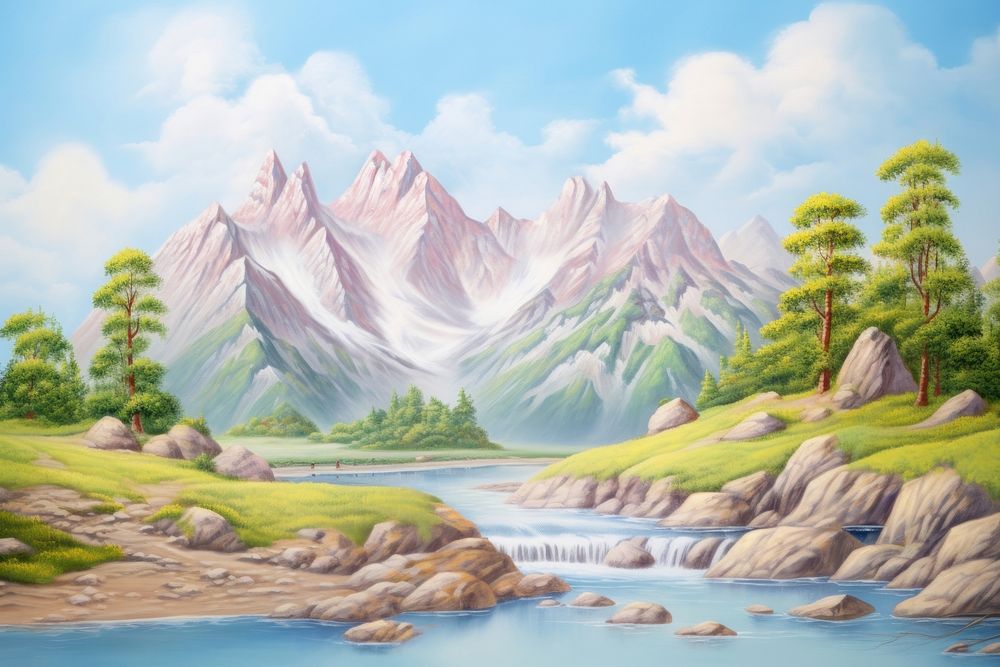 Mountain landscape painting panoramic.