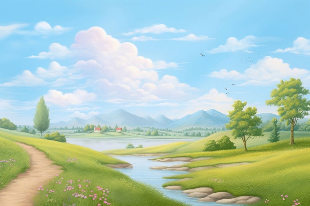 Landscape of summer painting outdoors nature.
