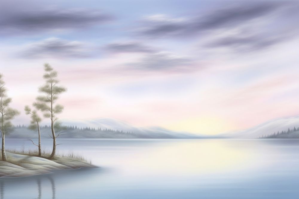 Painting of lake landscape outdoors nature.
