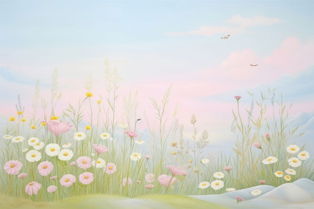 Painting of meadow border backgrounds outdoors nature.