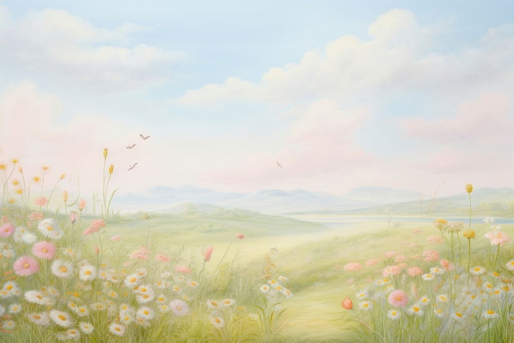Painting of meadow border backgrounds landscape grassland.