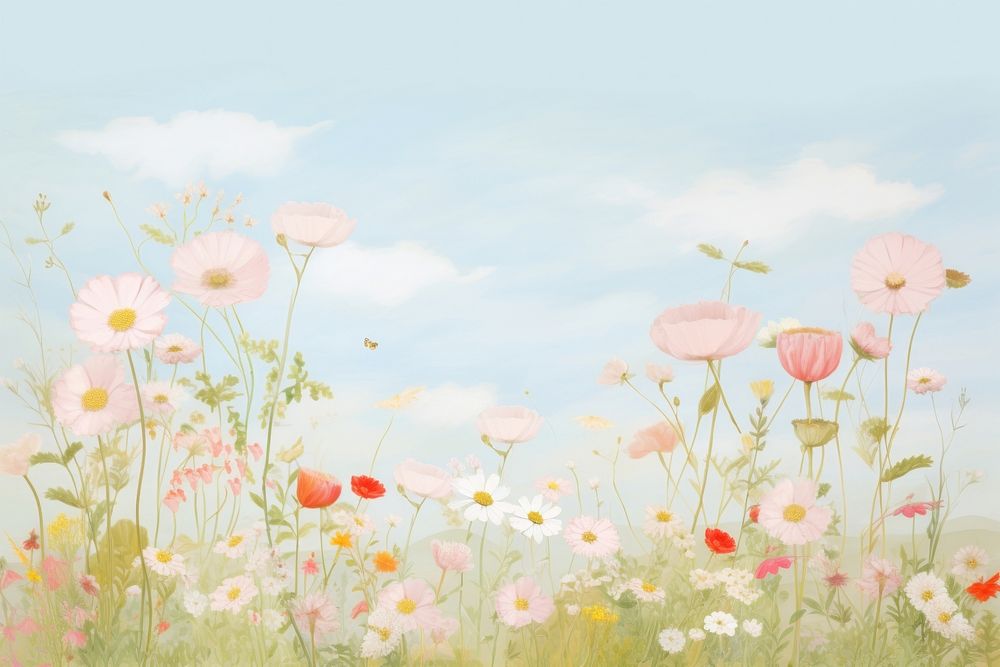 Painting of meadow in summer border backgrounds grassland outdoors.